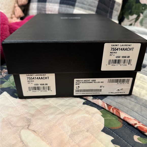 Saint Laurent Black Velvet Mules with Gold Chain Accent - Picture 7 of 9